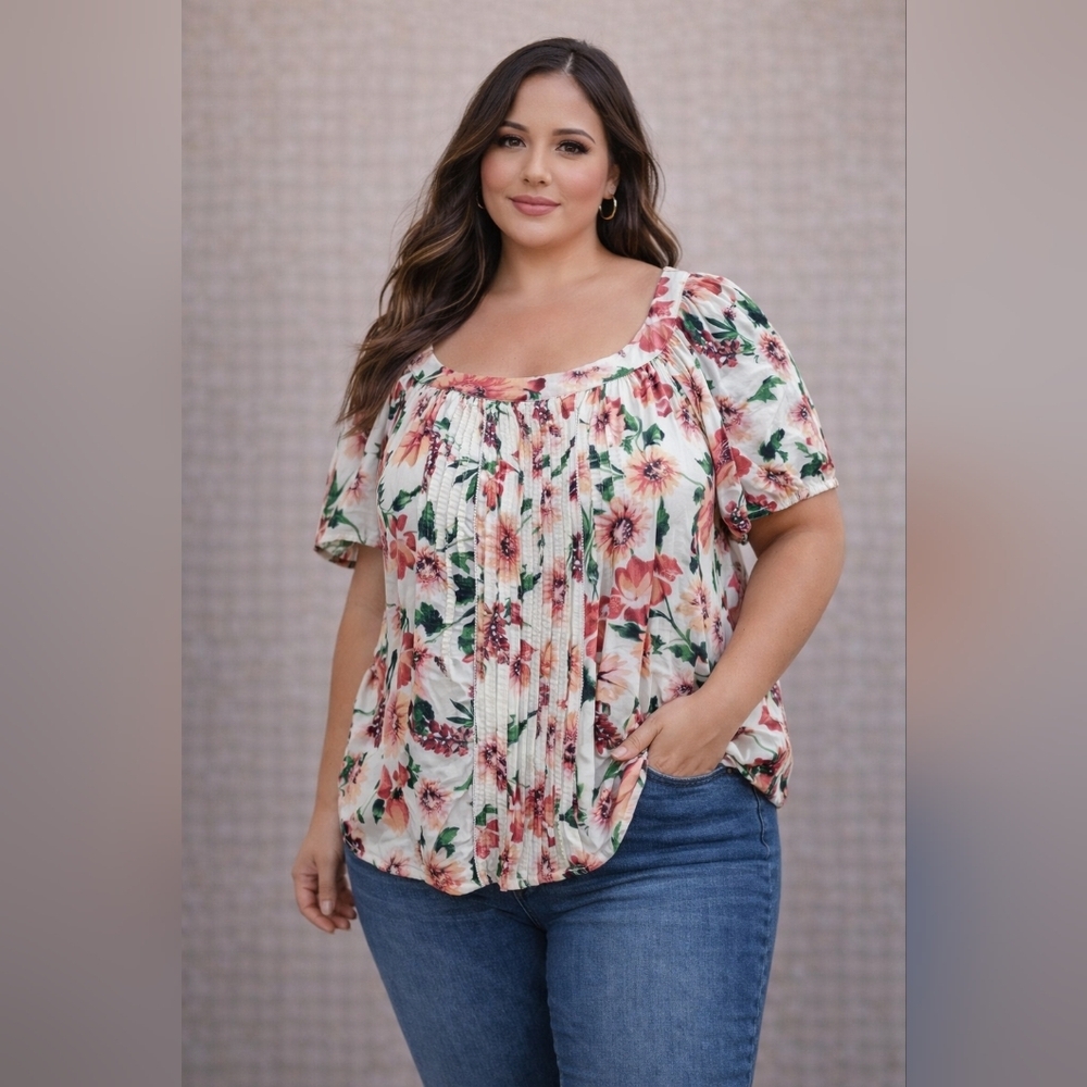 Floral Peasant Blouse – Size 2XL | Boho Flow, Lightweight & Pretty